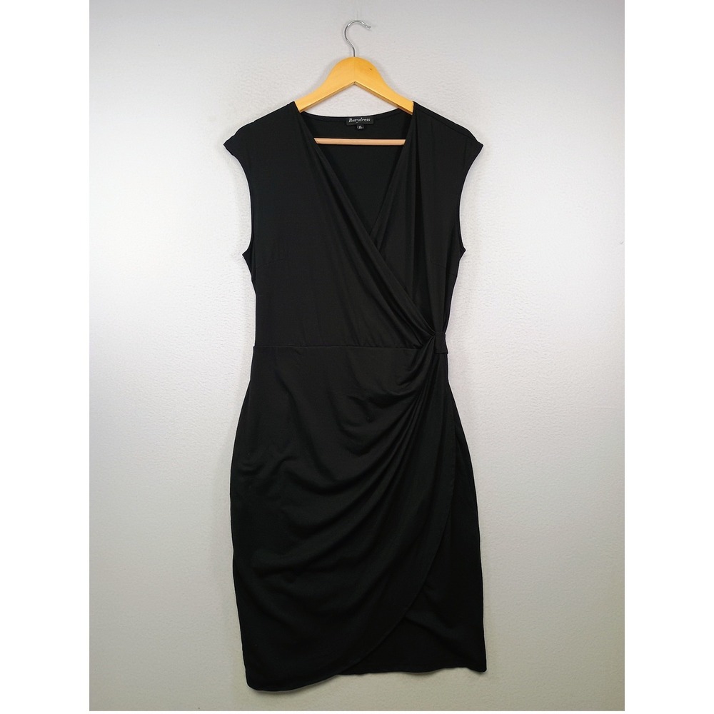 Office‎ Siren Berydress Womens XL Black Faux Wrap Draped Sleeveless Sheath Dress